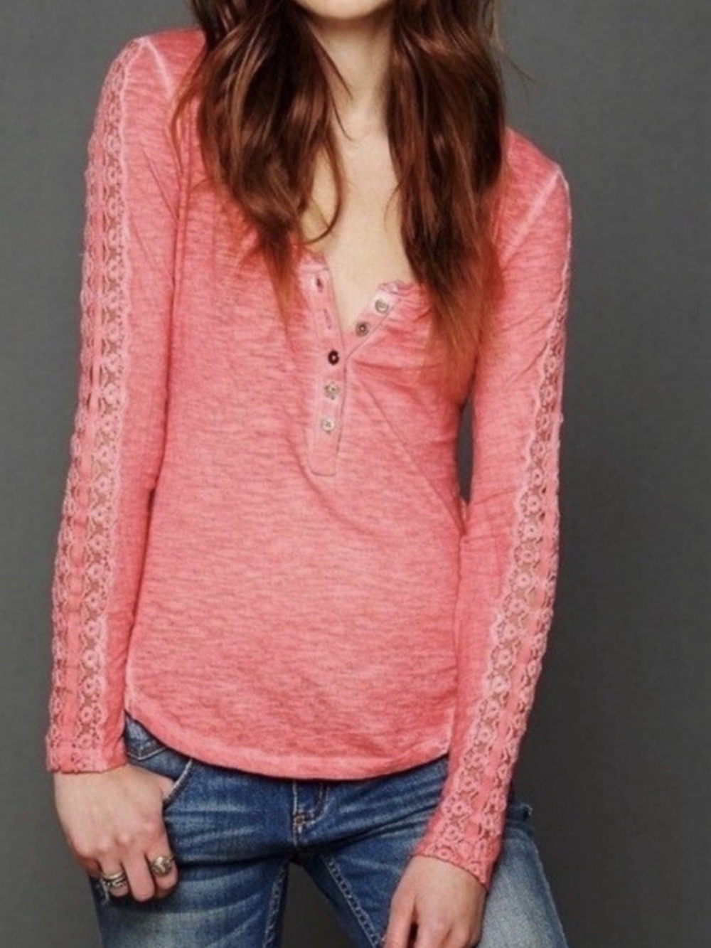 Free People Coral Shell Stiched Henley size small